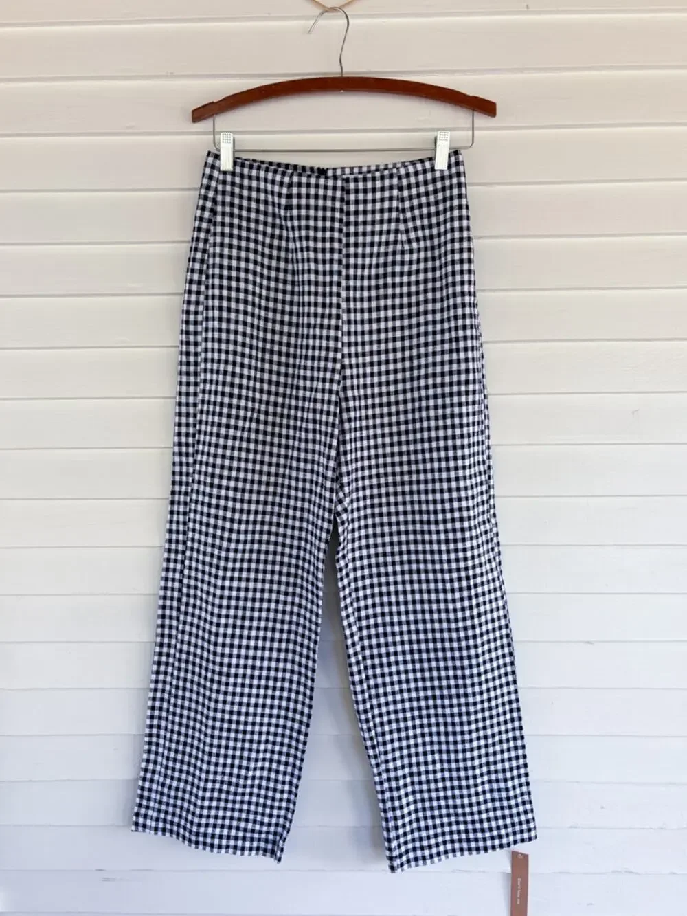 NWT Reformation Black & White Gingham Linen Pants Women's 4